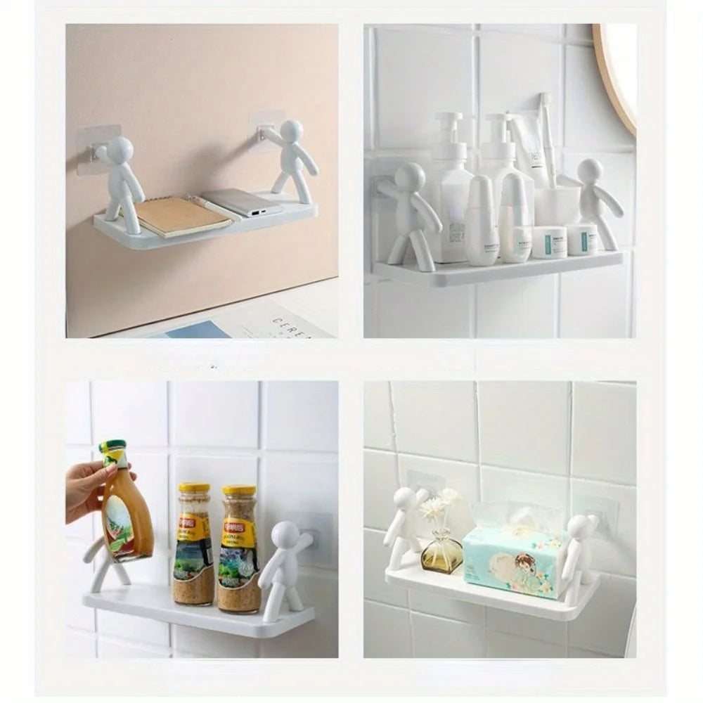 1pc petite personne support de rangement dessin animé Non poinçon support de rangement toilette salle de bain cosmétiques support de rangement assaisonnement pot tri support