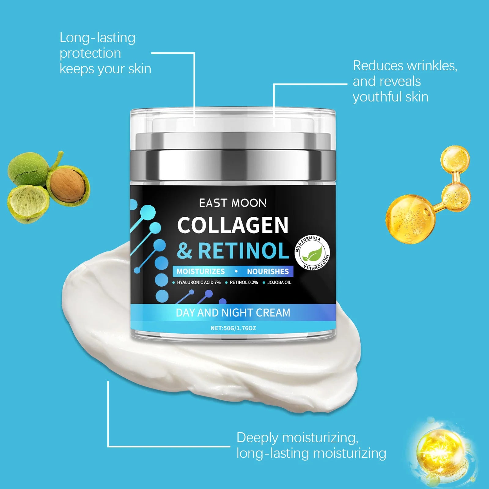 Crème hydratante pour le visage au collagène pour homme, élimine les cernes foncés, aide à éclaircir les pores, améliore le contrôle de l'huile, raffermissant, soins du visage, gratitude
