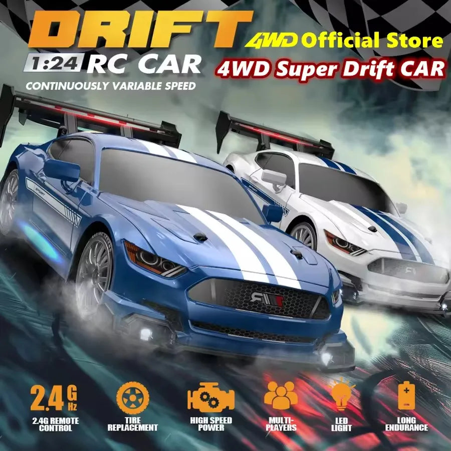 4WD RC Drift Car, High-Speed ​​Remote Control Racing Vehicle with LED Lights, 2.4GHz Radio, 4x4 Off-Road Truck, Children's Toy