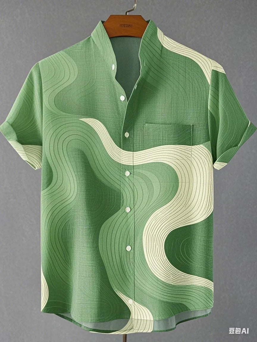 Chemise à manches longues et col montant pour homme, nouvelle collection printemps-automne, impression en 3D, rayures irrégulières