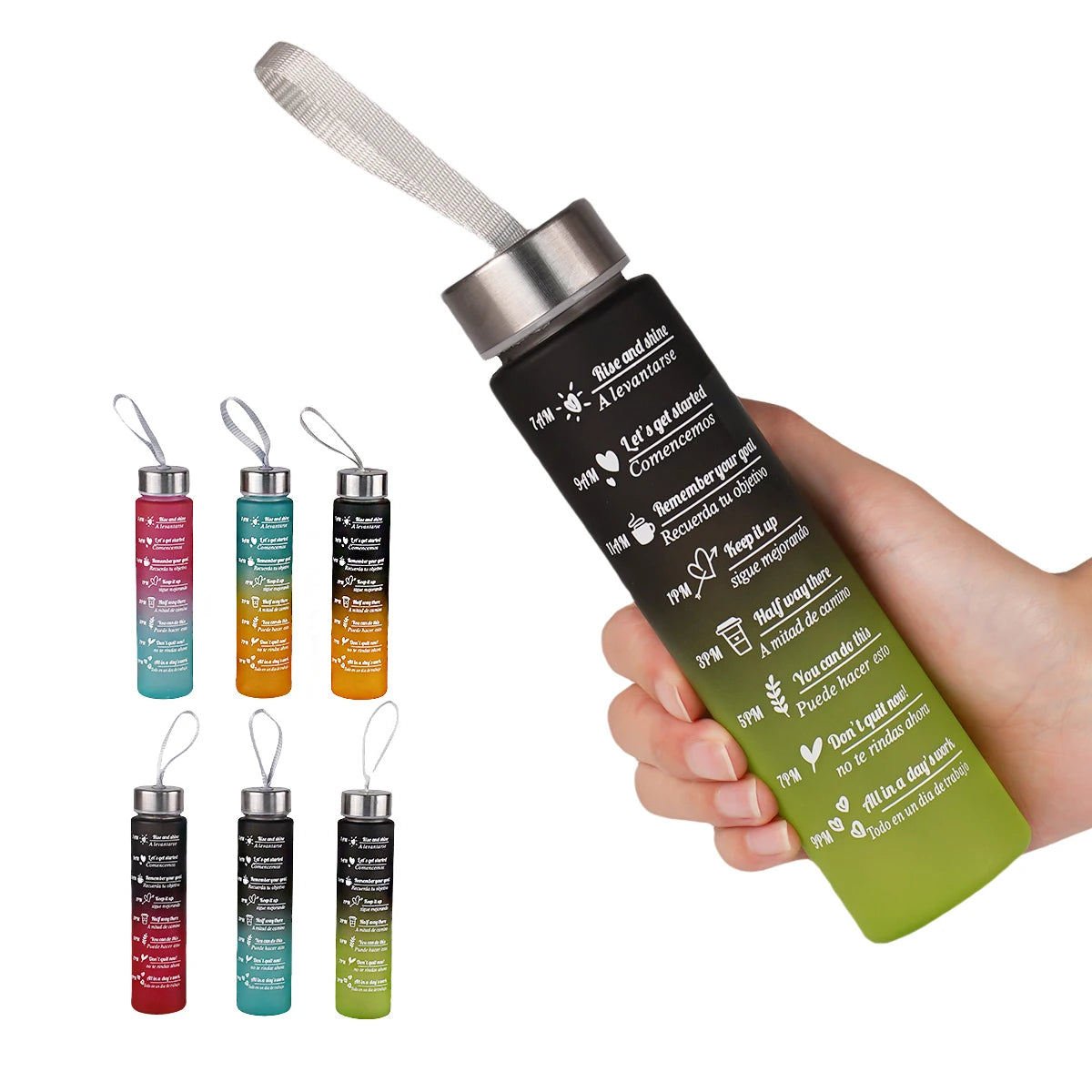 Bouteille d'eau de 300ml sans BPA, anti-fuite, bouteilles de boisson de haute qualité avec marqueur de temps, Fitness, sport, réutilisable en plein air