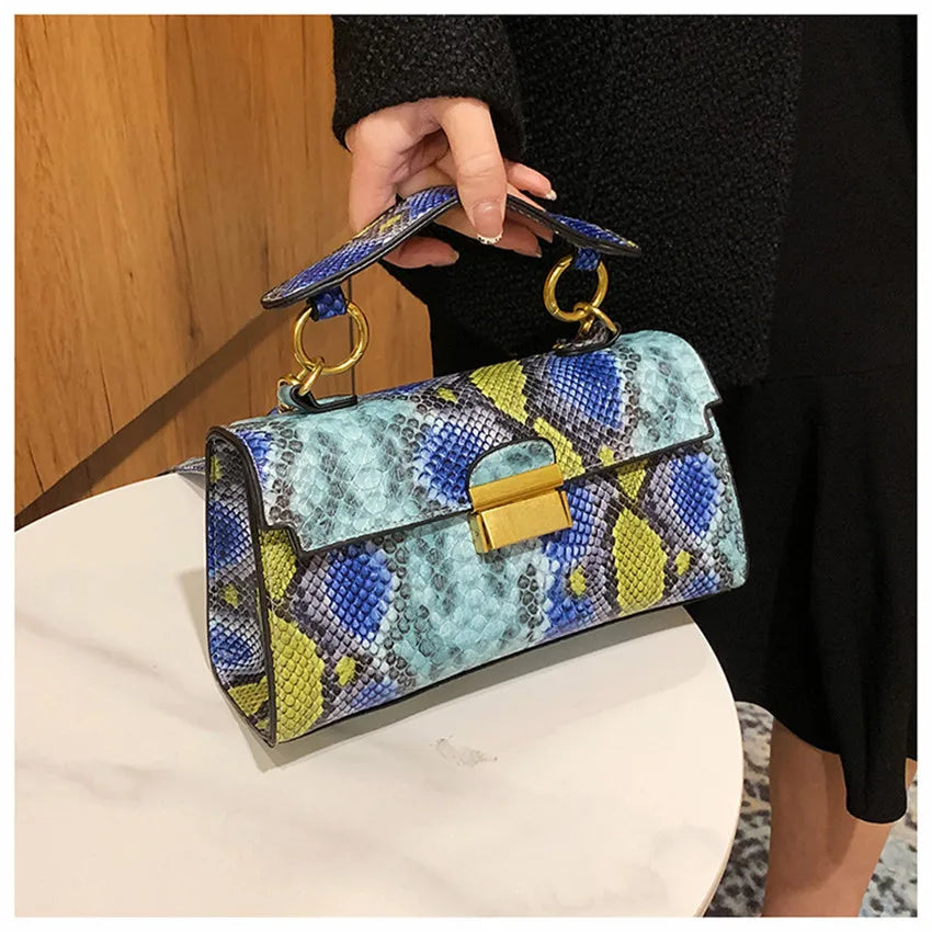 New Luxury Brand Designer Handbag Women's Snake Print Leather Shoulder Bags Fashion Small Square Crossbody Bag Bolsa De Ombro 