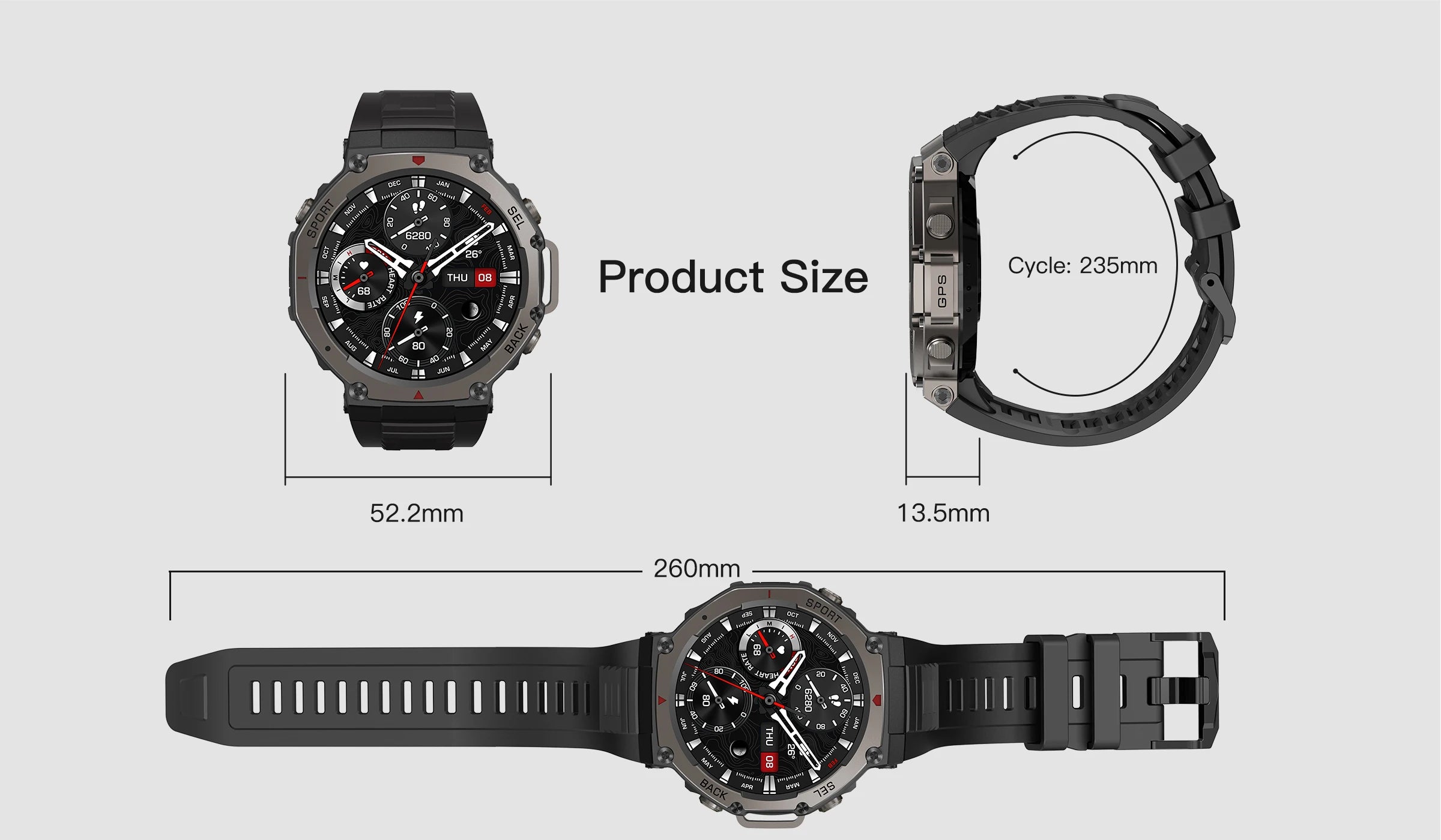 T-rex 3 Ultra GPS montre intelligente intégré double bande GNSS boussole altimètre barométrique 5ATM IP69K étanche AMOLED appel Smartwatch