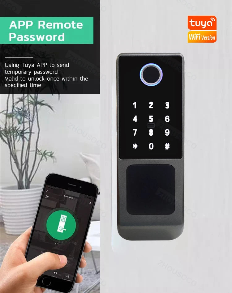 Serrure de porte intelligente électronique sans clé, serrure à empreintes digitales, étanche, Tuya, télécommande WiFi, Bluetooth, carte d'application TTLock, code numérique