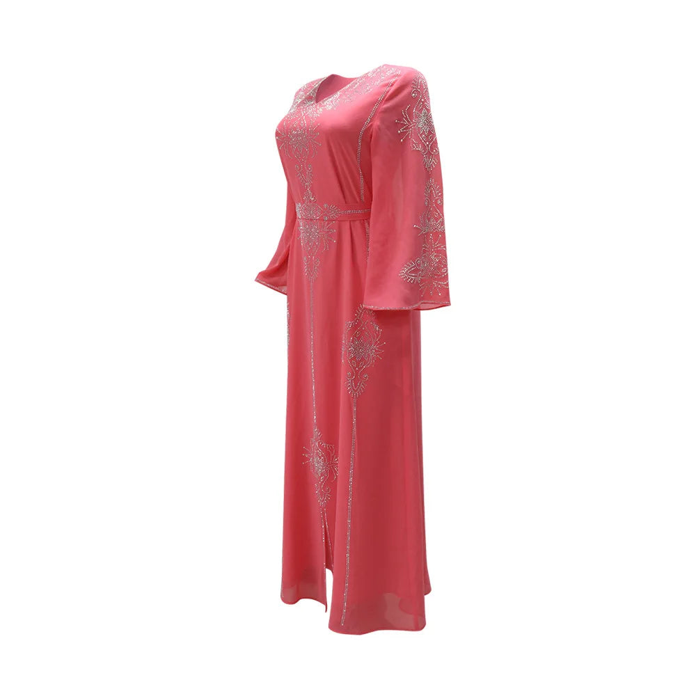 Eid Jalabiya - Women's Muslim Evening Dress, Diamond Lace-Up Arabic Abayas, Long Dresses, Elegant Dress, Educational Dress for Ramadan