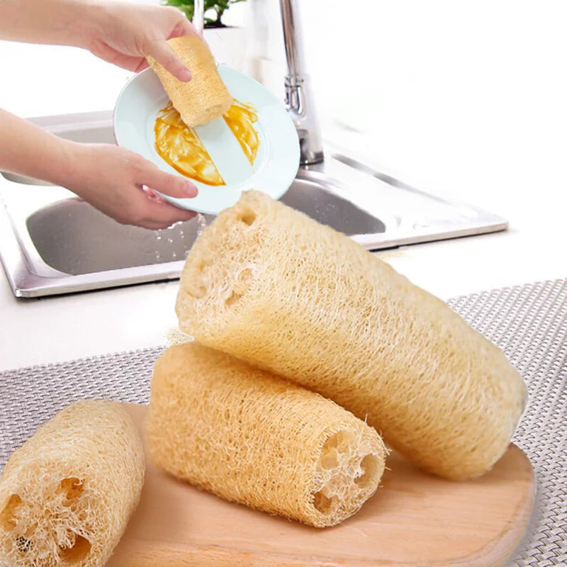 Éponge Loofah Luffa naturelle, biodégradable, forte, nettoyage, longue, antiadhésive, artefact de vaisselle, Pot, brosse, serviettes de vaisselle