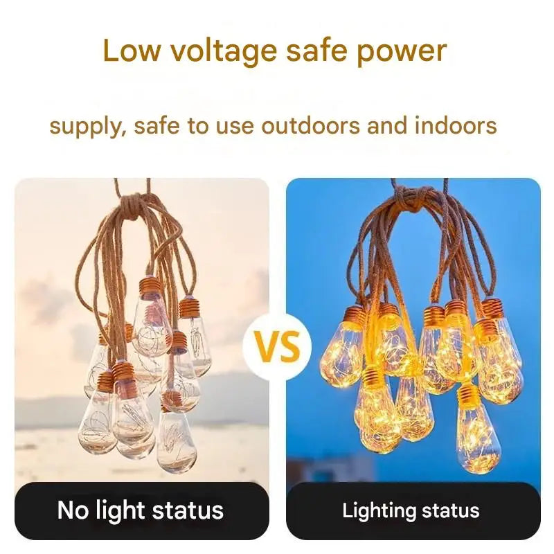 Solar-powered outdoor string lights, 7m, 16 bulbs, waterproof garden lights for patio, fence, path, yard, porch, railing, bar, Christmas decoration