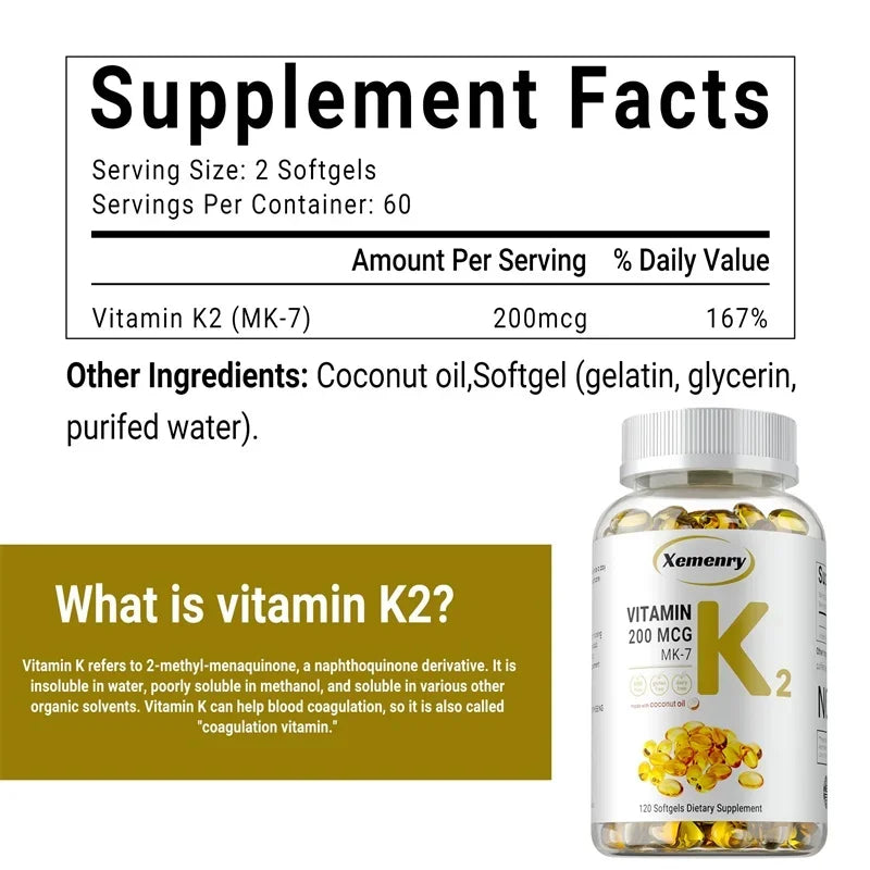 Supplément MK-7 de vitamine K2-Soutient la densité Sophia, les dents, la peau, la santé cardiaque et l'immunité