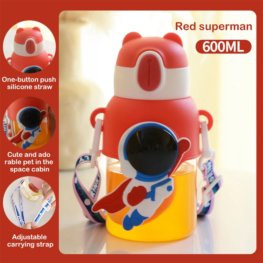Tasse d'eau d'été Kawaii de 600ML pour enfants, tasse en paille antichute de grande valeur pour garçons et Cirls, bouilloire pour bébé aller à l'école
