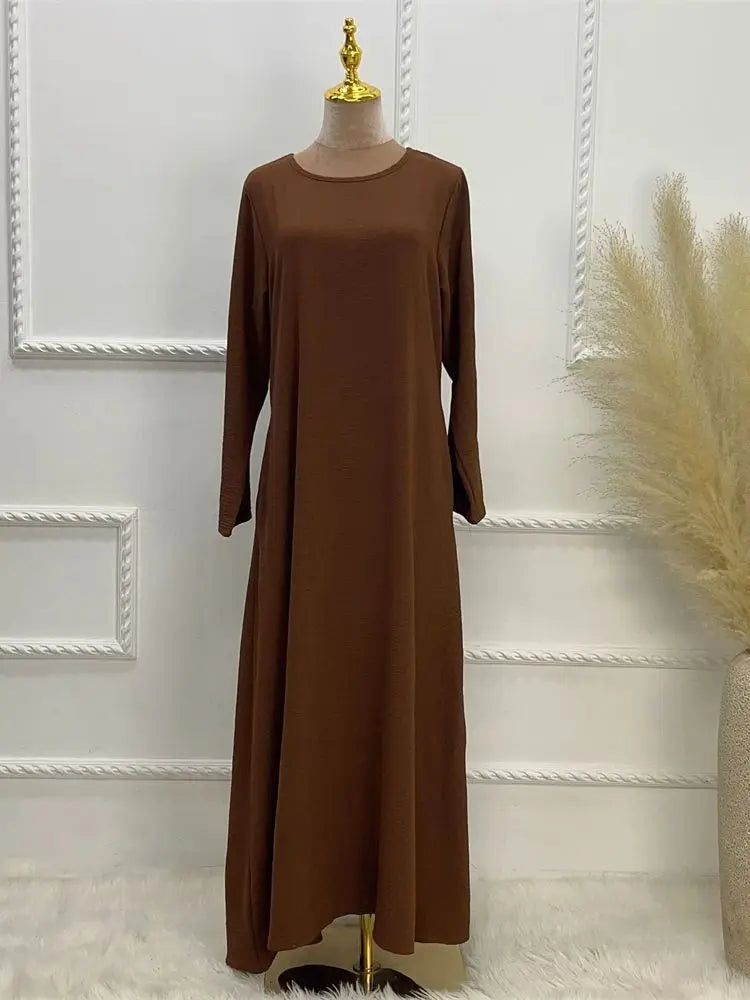 Noir blanc rose solide dubaï modeste sous Robe Abaya Islam caftan musulman avec poches robes pour femmes Robe Femme Musulmane