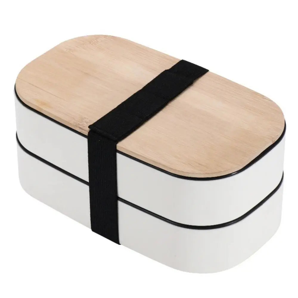 Boîte à Déjeuner Synchronisée avec Couvercle en Bois pour Pique-Nique, Micro-ondes, Bento Japonais, Portable, Double Couche, Récipient Alimentaire pour Enfants, 1200ml