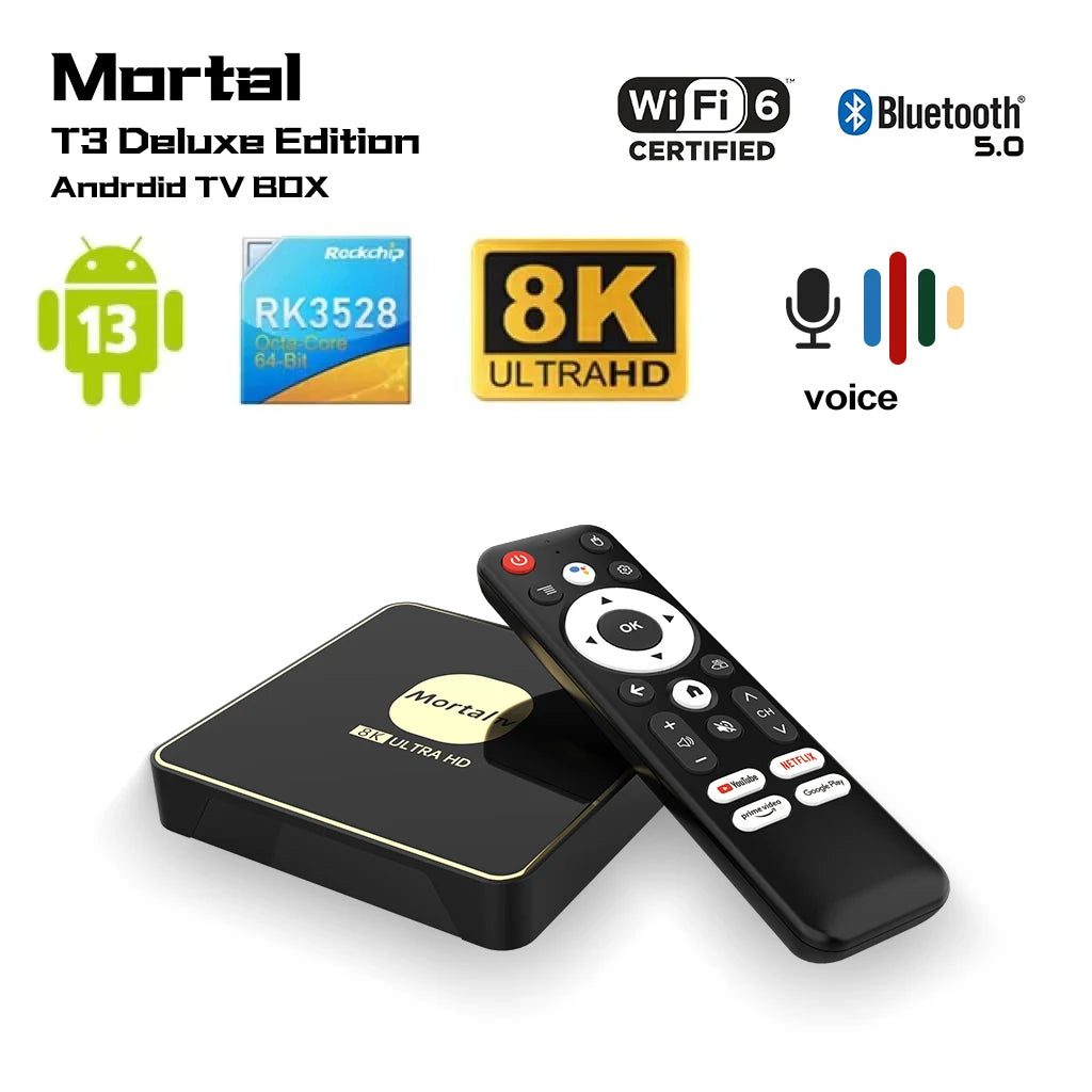 Boîtier Smart TV android 13, wi-fi 6, lecteur multimédia en Streaming 4K HDR10, Rockchip3528, 4 go 64 go, grande mémoire, Bluetooth, Chromecast TV Box T3