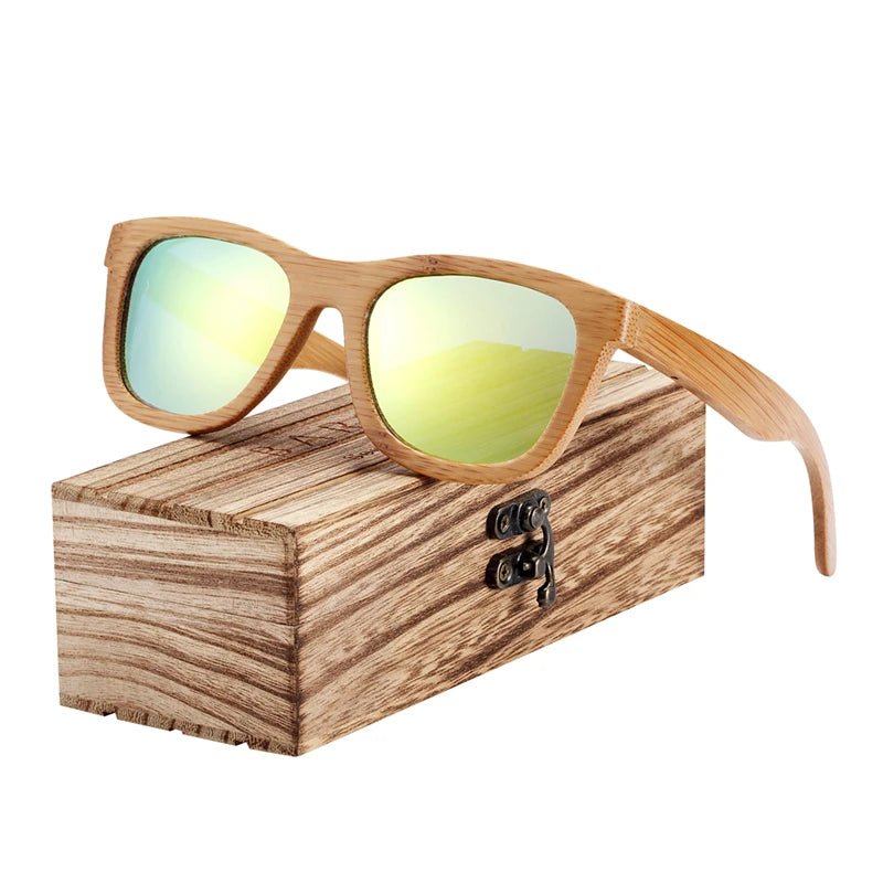 Lunettes de soleil en bambou pour hommes et femmes, rétro Vintage, en bois, verres polarisés à revêtement miroir