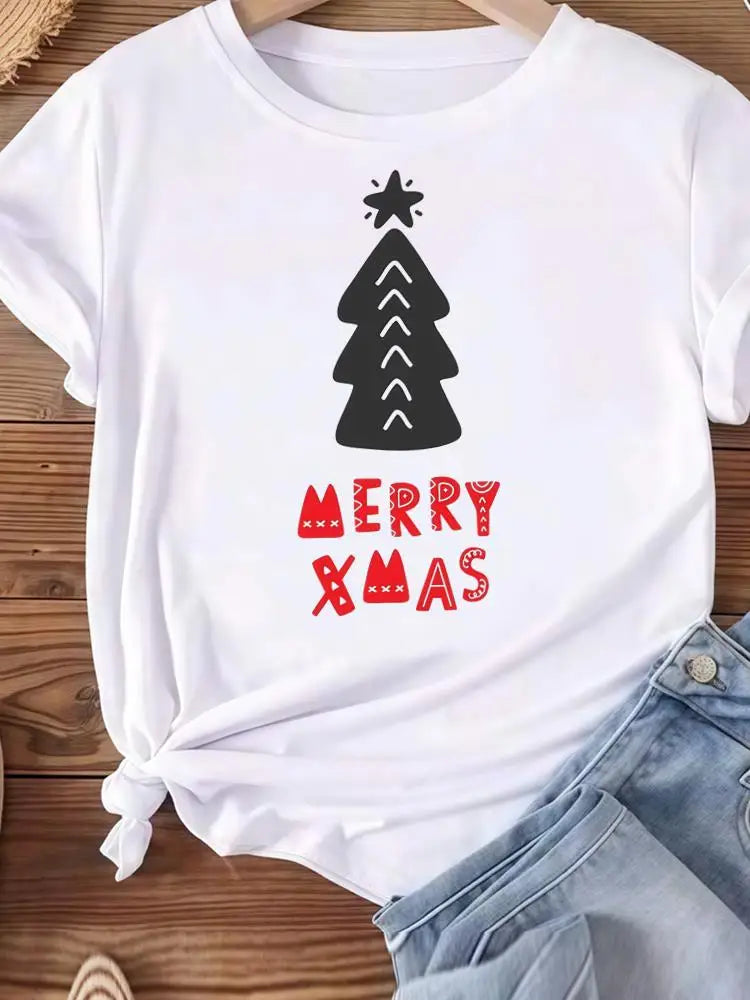 Vêtements de noël vacances imprimé mode nouvel an femmes T-shirts aquarelle arbre mignon haut joyeux T-shirts vêtements graphiques T-shirts