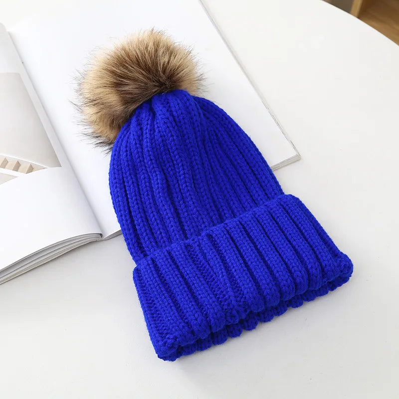 Chapeaux d'hiver pour enfants, pour filles et garçons, grand pompon, épais et chaud, tricoté, pour adultes et enfants, pull classique unisexe, casquettes Parent-enfant