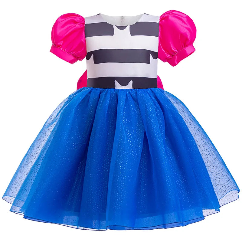 Robe de princesse pour filles de 4 à 10 ans, à la mode, avec nœud rayé, manches à bulles, costume de jeu de rôle pour poupée Gabby d'halloween