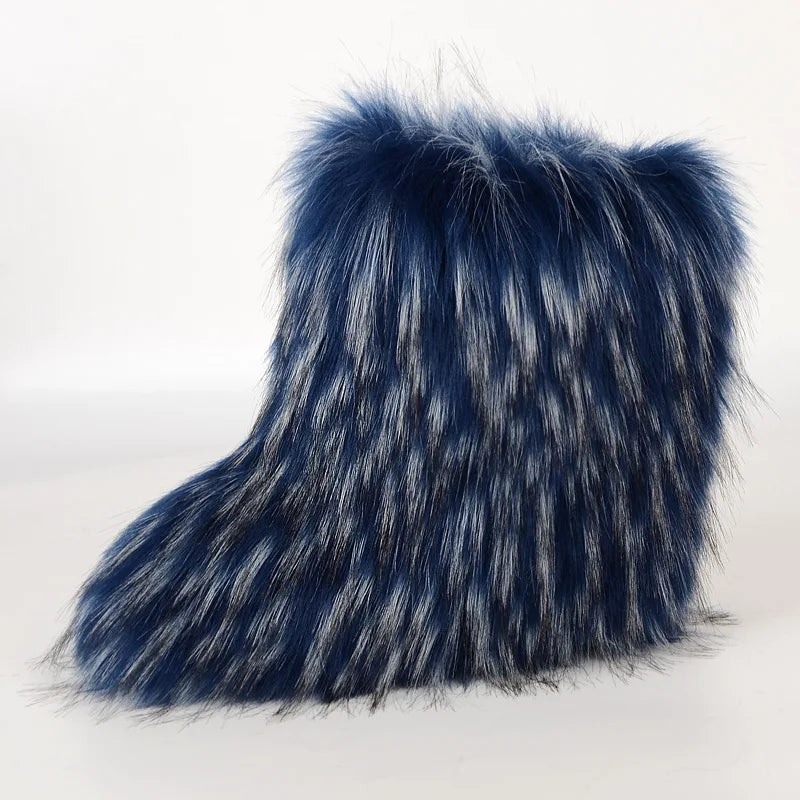 Bottes de neige d'hiver pour femmes en plein air de luxe fourrure fausse fourrure de renard bottes femme en peluche chaud plate-forme chaussures nouvelle mode Bottes grande taille 46
