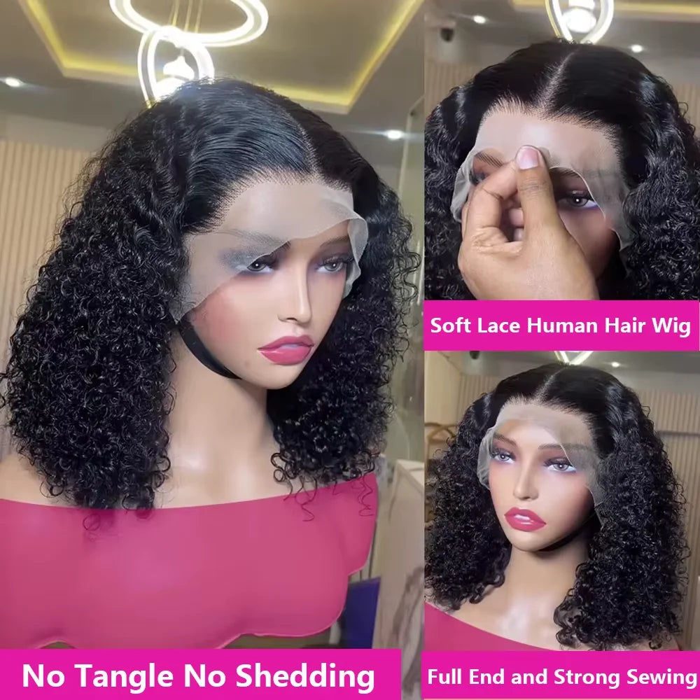 100% cheveux humains lâche vague profonde courte Bob perruques cheveux humains 13x4 Transparent dentelle avant perruque 16 pouces 200 densité perruque vietnamienne