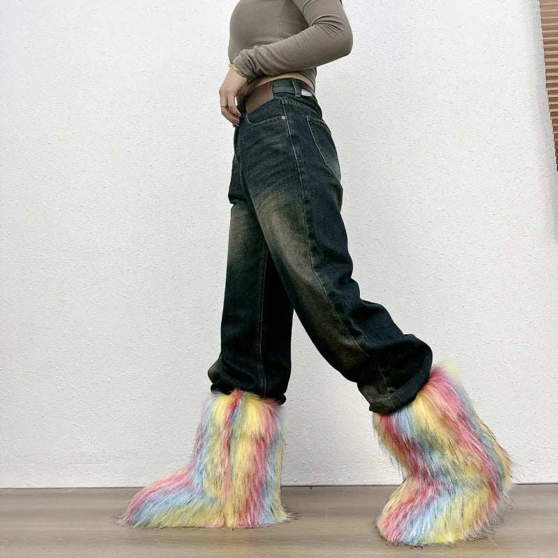 Bottes de neige mi-mollet en fourrure pour femmes et filles, chaussures en peluche chaudes, plate-forme extérieure, document solide, mignon, hiver, Y2K, 2023