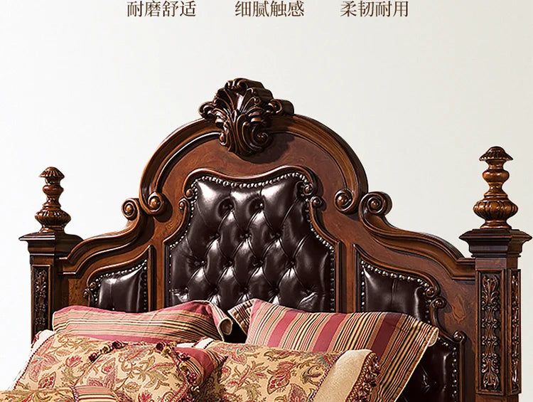 Lit double en cuir américain, lit de princesse rétro, tout en bois massif, européen