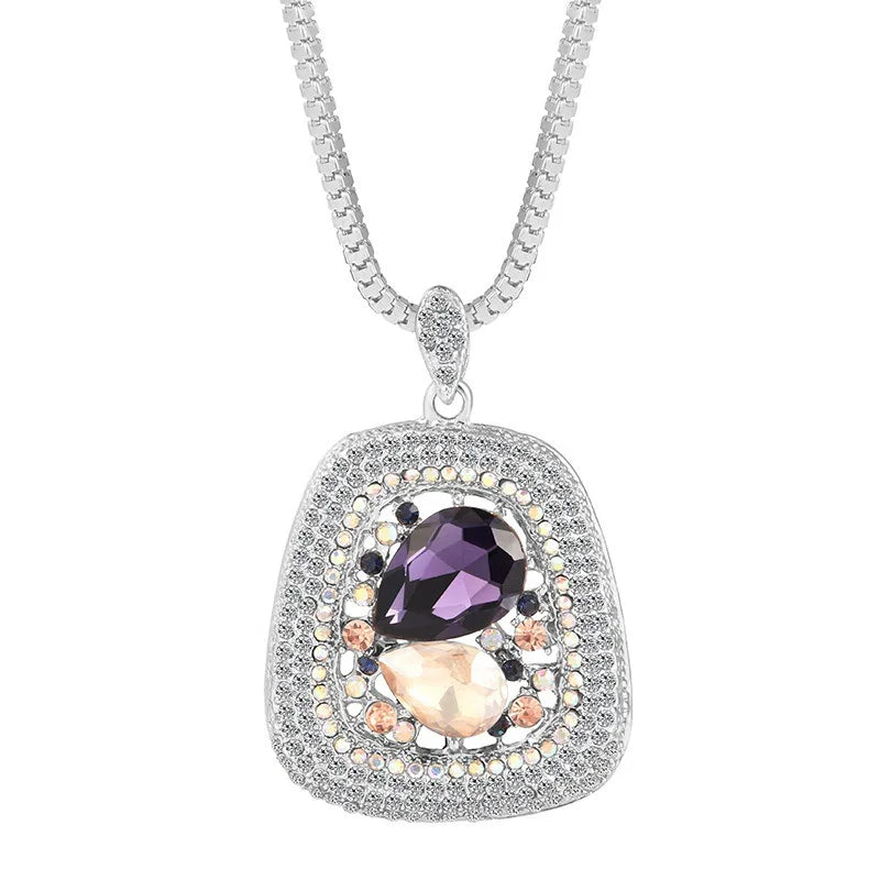 Colliers longs avec pendentif trapézoïdal en pierre semi-précieuse pour femmes, Vintage carré géométrique, cadeaux féminins, bijoux, nouvelle collection 2025