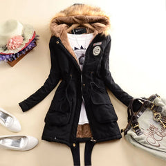 Veste d'hiver longue en coton épais pour femme, manteau à grand col en fourrure avec doublure polaire, coupe ample, vêtements d'extérieur en coton, B-44465