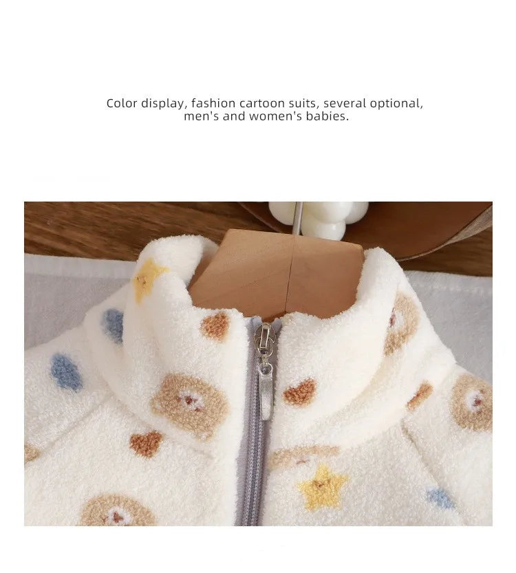 Ensemble épais en velours pour bébés, vêtements de maison pour enfants, dessin animé, secouant et brossé, automne et hiver