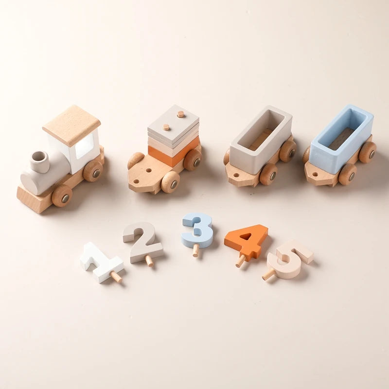 Jouets Montessori Train en bois jouet d'anniversaire bébé jouets éducatifs chariot en bois bébé jouets d'apprentissage nombre de bois bébé jouets cadeaux