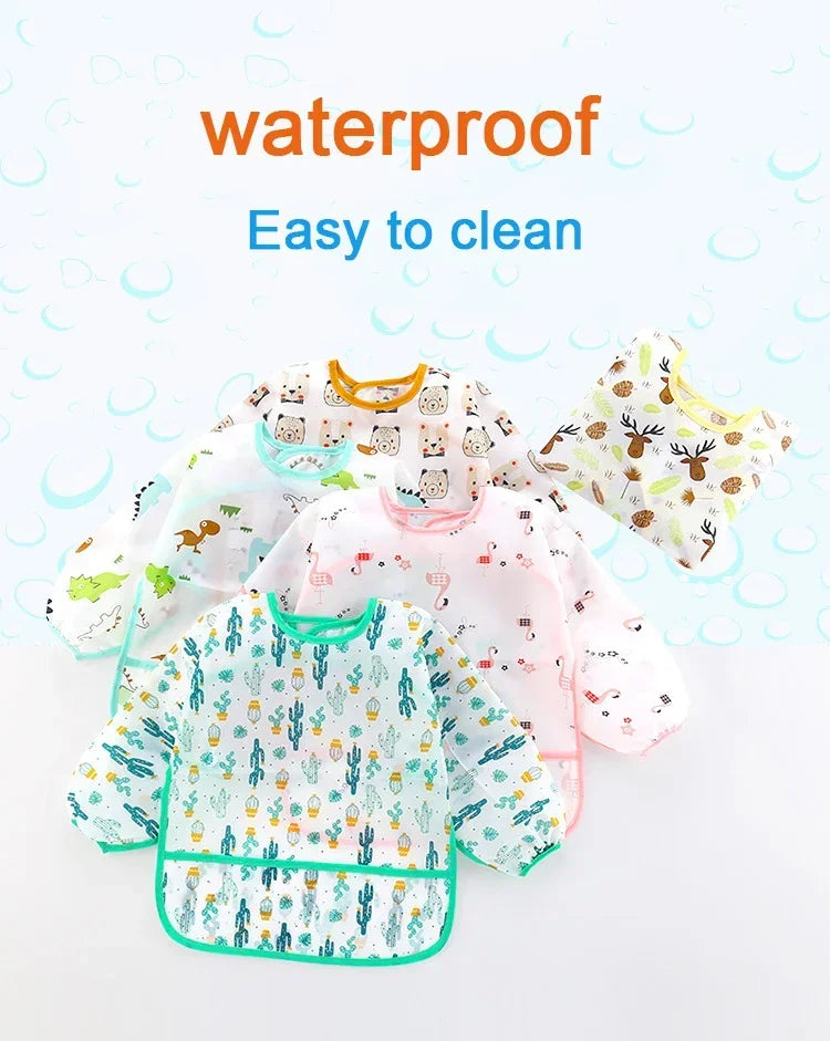Bavoir de dessin animé en Silicone pour bébé de 0 à 6 ans, bavoirs doux, vêtements mignons pour tout-petits, sans BPA, tablier imperméable à manches longues