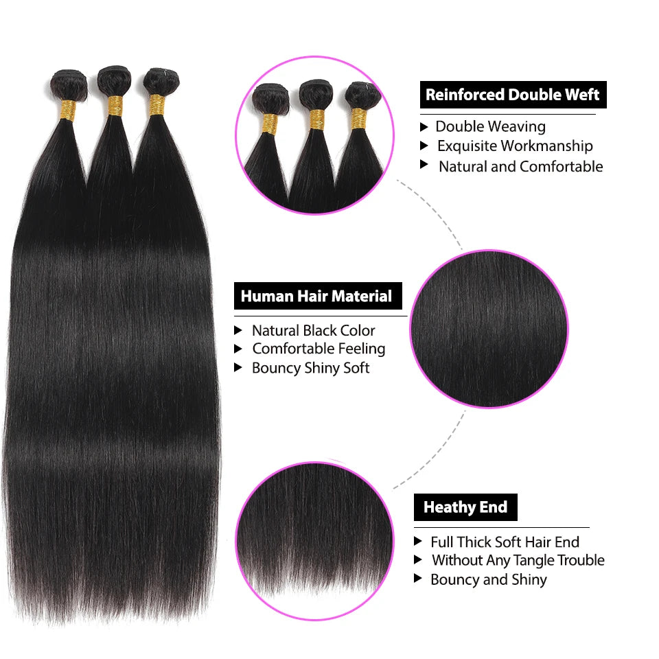 Fow Momen-Extensions de Cheveux Péruviens 100% Naturels Lisses, Tissage en Lot de 1/2/3/4 Paquets Richesse, 8-30 Pouces