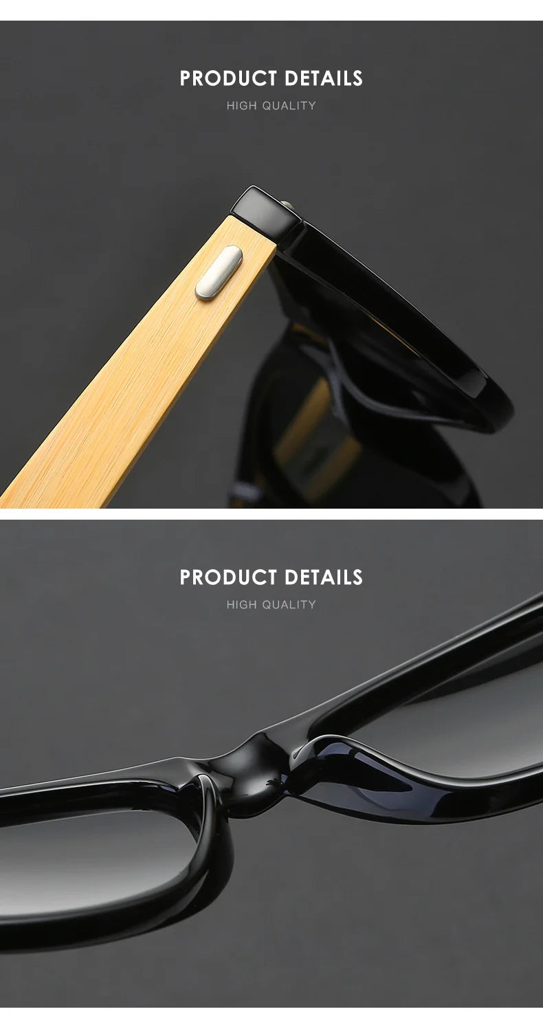 Lunettes de soleil en bois de bambou à la mode pour hommes et femmes, classiques carrées, Vintage, pour la conduite, noires, pour la pêche, UV400