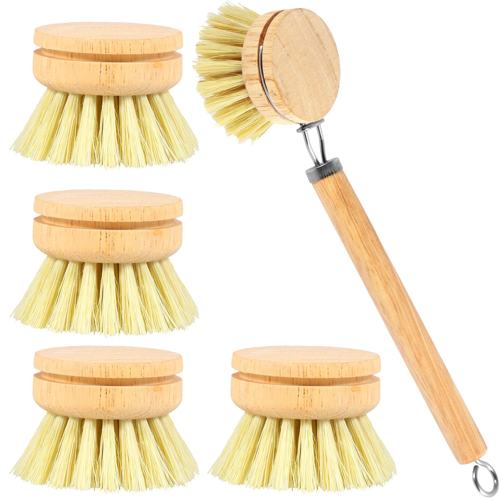Brosses à vaisselle en bambou remplaçables, épurateurs de nettoyage en bois de cuisine, outil de nettoyage ménager, 4/5 pièces