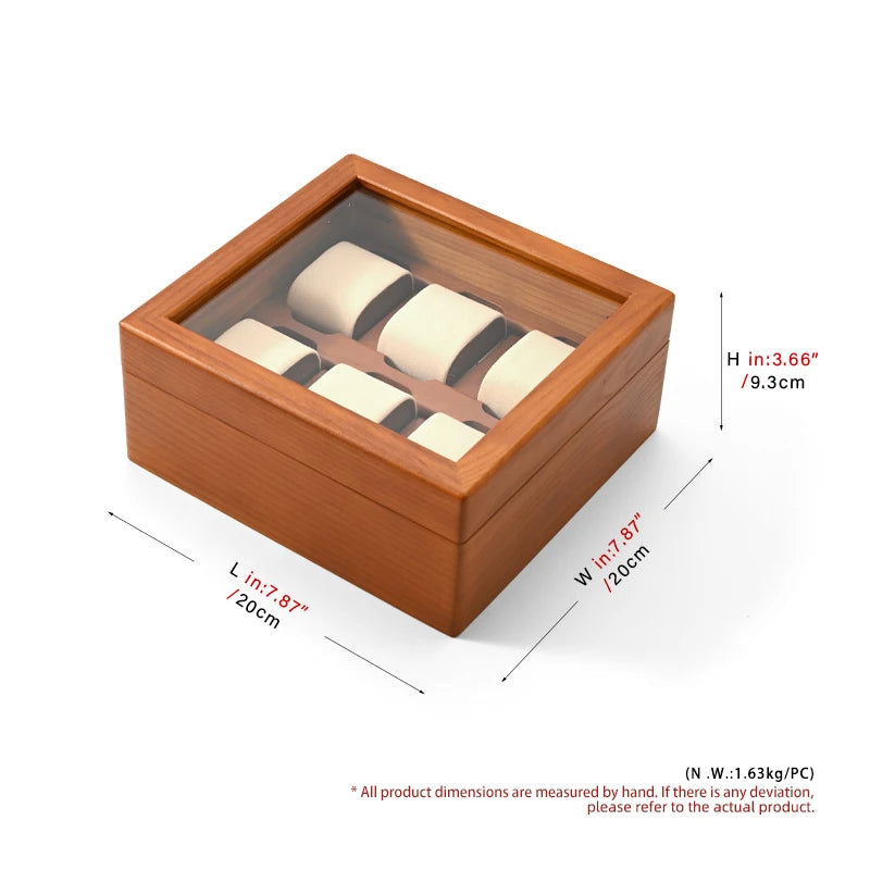 Oirlv boîte de rangement de montre en bois délicate couvercle en verre anti-poussière boîte de montre boîte de collecte de montre-bracelet affichage stockage boîte de montre à 6 grilles