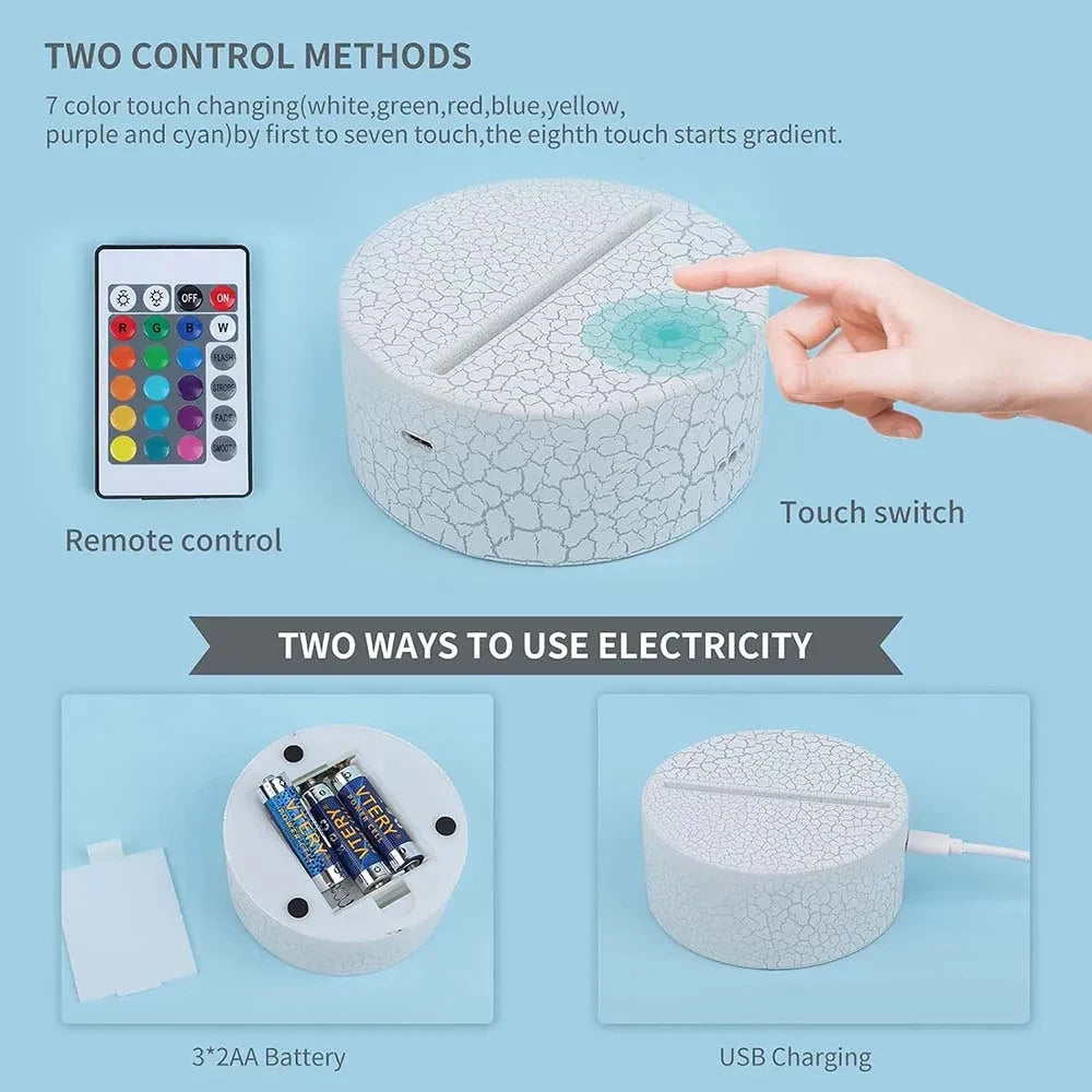 Veilleuse 3D pour enfants, lumière pour bébé, décoration de chambre, Charge USB, lampe d'illusion 3D avec télécommande de synchronisation, cadeau de noël et d'anniversaire