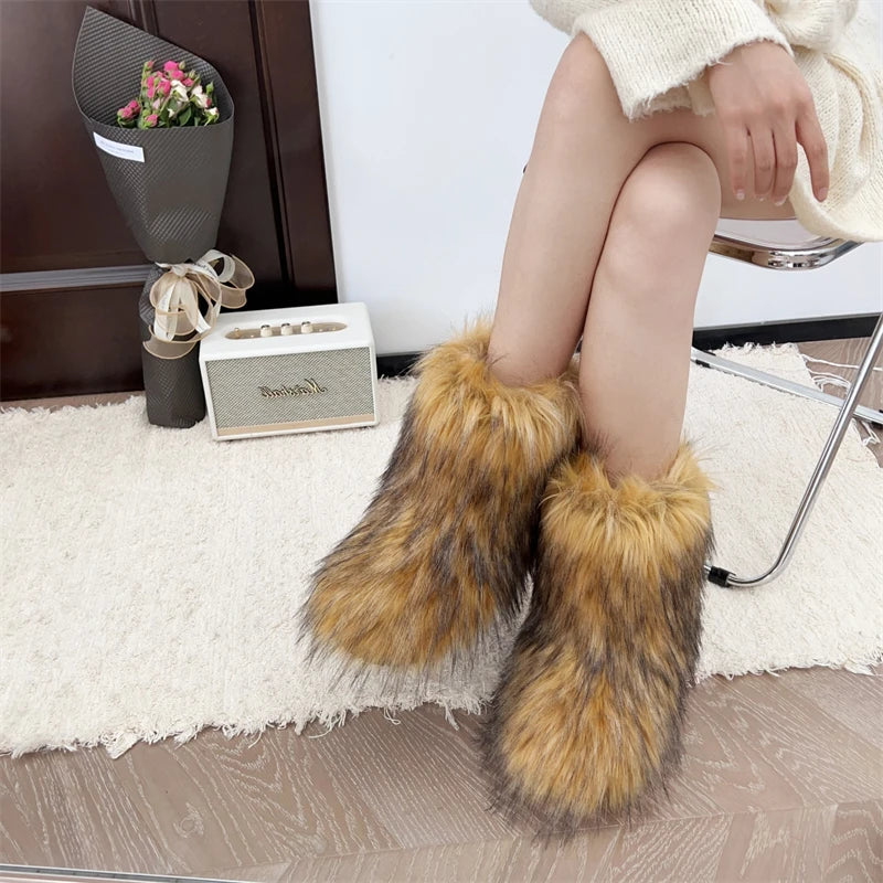 Nouveau Hiver fourrure une pièce fourrure de raton laveur femme bottes de neige chaussures de fourrure en plein air mi jambe bottes