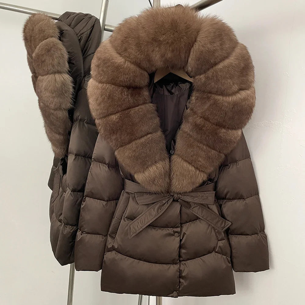 Down Jacket Women Large Fox Fur Hooded Thick Natural Silver Fur Warm Female Parkas Waterproof 2025 Winter 90% Duck Down Coat