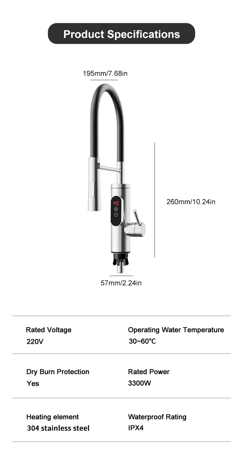 Chauffe-eau électrique 220V, robinet de cuisine, chauffage instantané sans réservoir, mélangeur chauffant coulant, affichage numérique pour sous l'évier