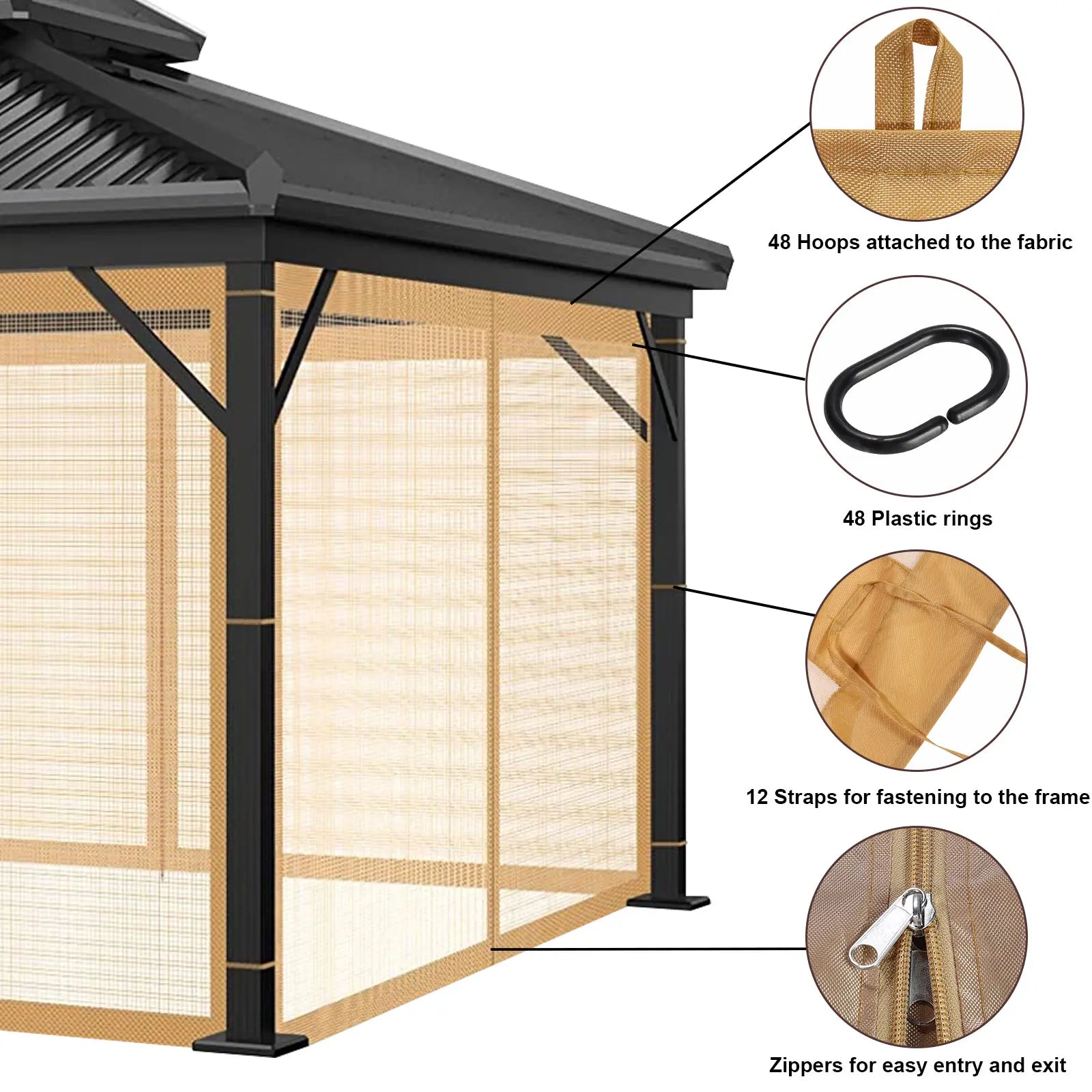 Mosquito Net with Zipper for Garden, Mosquito Net Curtain for Gazebo, Outdoor