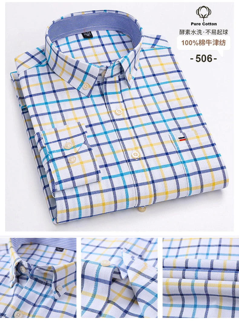 2024 mode hommes travail affaires marque Chemise hommes Plaid coton tenue décontractée chemises coupe ajustée à manches longues boutonné Chemise Homme