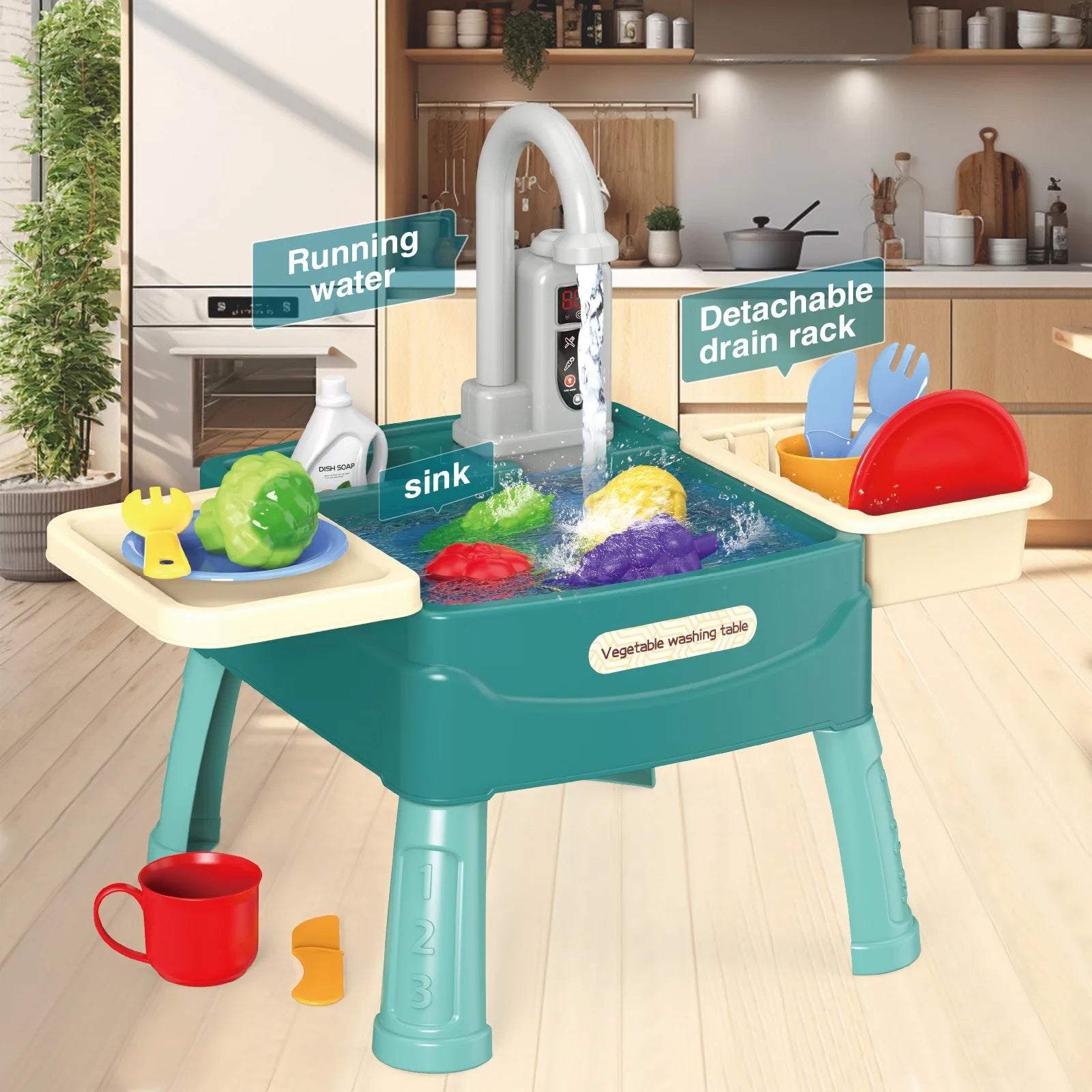 Jouets de lavage de légumes pour enfants, jeu à la maison, éducation précoce, simulation de cuisine, table à vaisselle électrique, sortie d'eau