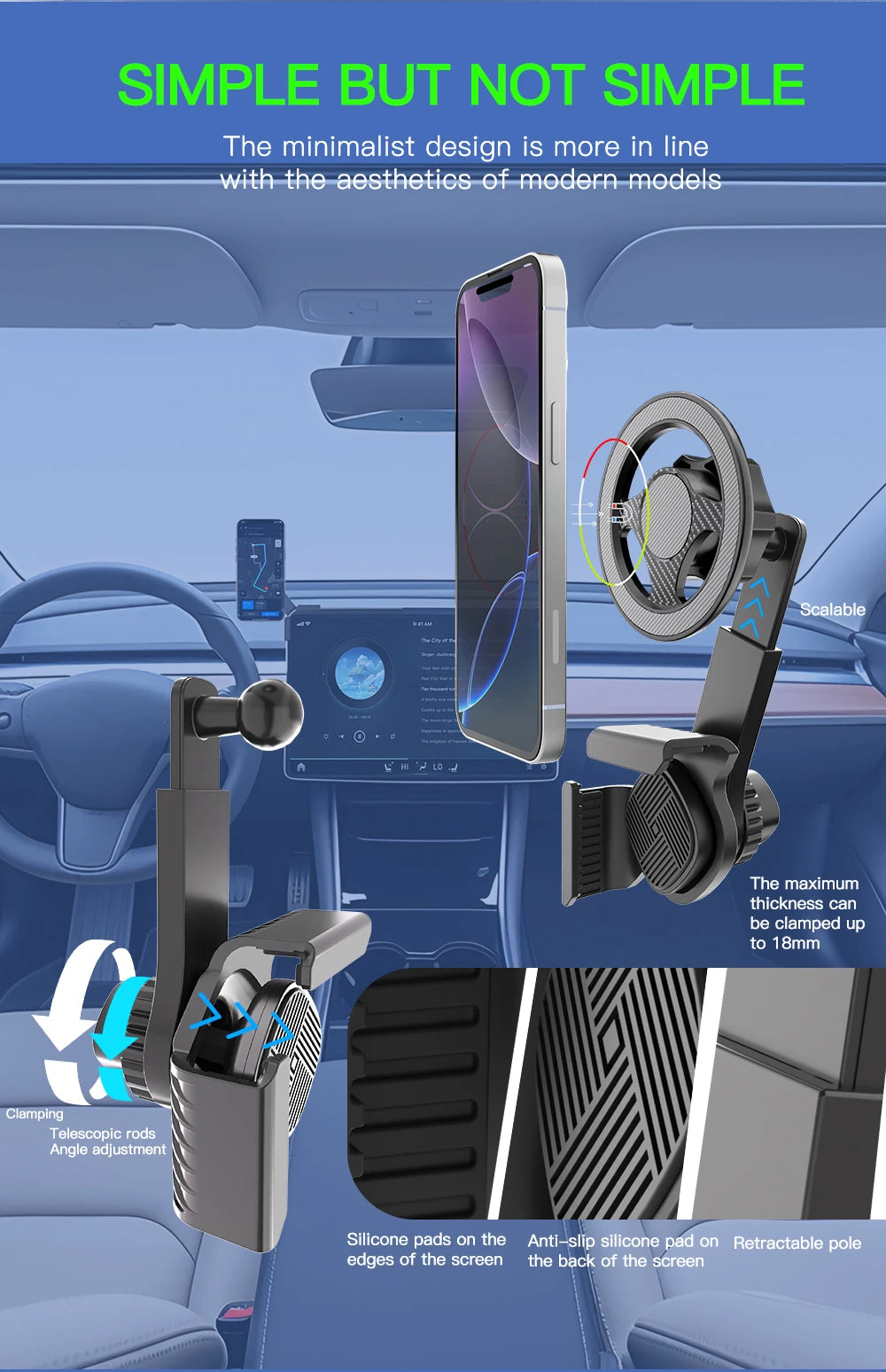 Support de téléphone portable pour écran d'affichage monté sur voiture, Rotation libre à 360 degrés, support pliable utilisé pour voiture et véhicule électrique
