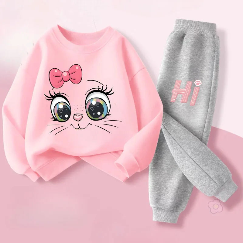 Ensembles de sweat à capuche et manches longues pour filles, nouveau Style de printemps, pull, pantalon Long, costume deux pièces, tenues décontractées pour enfants, survêtement pour enfants