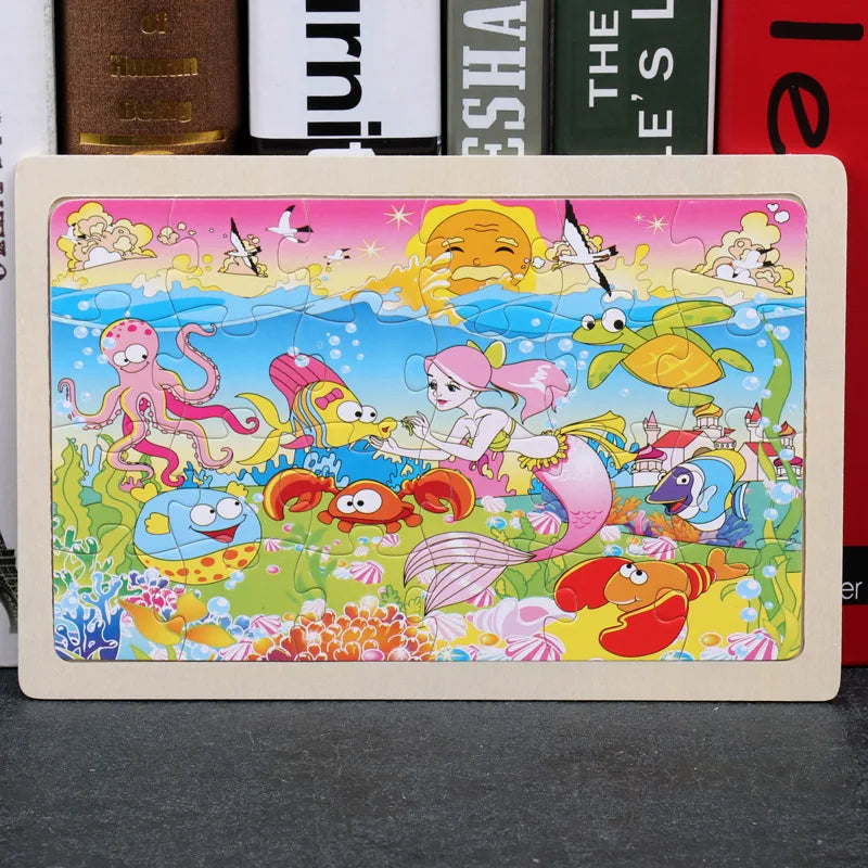 Nouveau 24 pièces Puzzles en bois enfants dessin animé Animal bois Puzzle jouets d'apprentissage éducatif précoce pour enfants cadeau