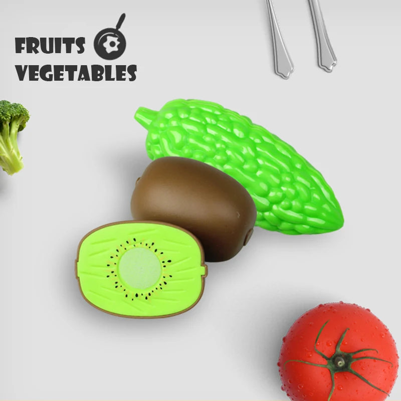 Jouets alimentaires de cuisine avec panier de rangement, jouets pour tout-petits, jeu de découpe, semblant de fruits et accessoires, shopping