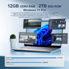 Ordinateur Portable 14.1 "12GB RAM 1 to 2 to SSD Windows 11 ordinateur Portable bureau apprendre loisirs divertissement ordinateurs portables