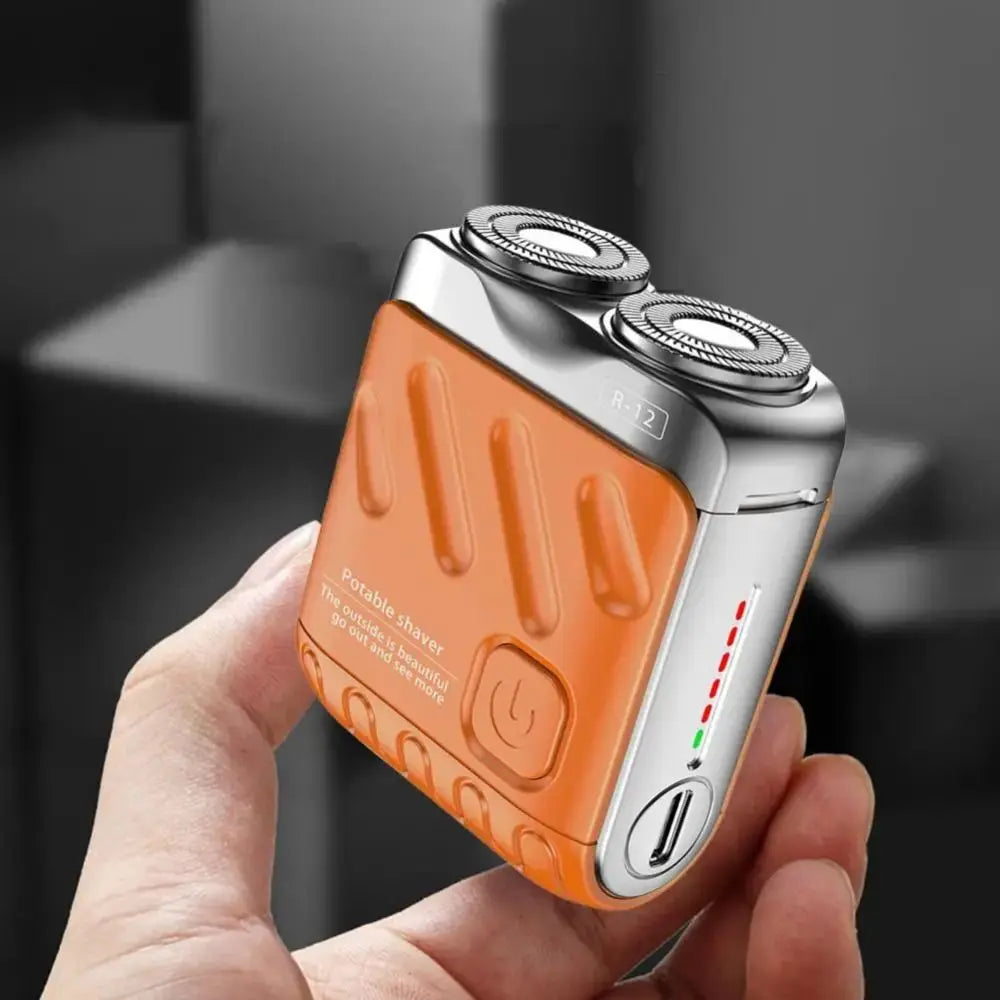 Mini Compact Electric Shaver for Men, Magnetic, Double Head, Portable, Rotary, Waterproof, 9000 Revolutions, Beard Trimmer for Dad