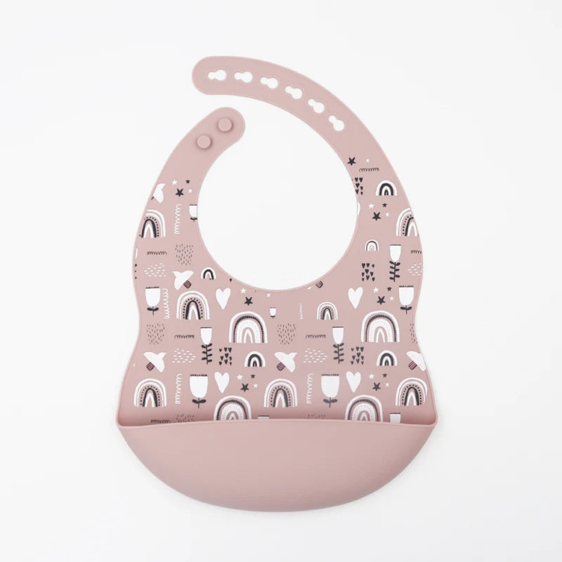 Nouveauté bavoirs en silicone pour bébé impression en silicone bavoir pour nouveau-né alimentation rot tissu avocat zoo tracteur impression vaisselle