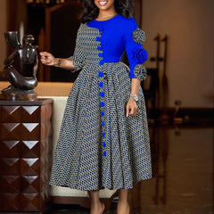 Robes élégantes pour femmes, mode africaine, manches 3/4, fête d'anniversaire, nouvelle Robe Chic à carreaux de fleurs 3D, Robe de soirée trapèze, automne 2025