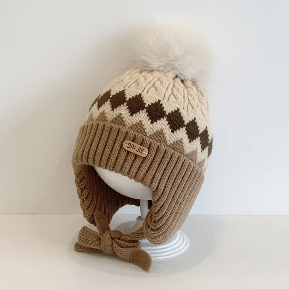 Nouveau haute qualité 2-5 ans bébé tricoté chapeau chaud épaissir enfants cache-oreilles casquette coupe-vent tricoté laine chapeau automne hiver