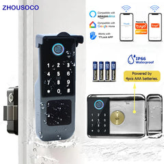 Serrure de porte intelligente électronique sans clé, serrure à empreintes digitales, étanche, Tuya, télécommande WiFi, Bluetooth, carte d'application TTLock, code numérique